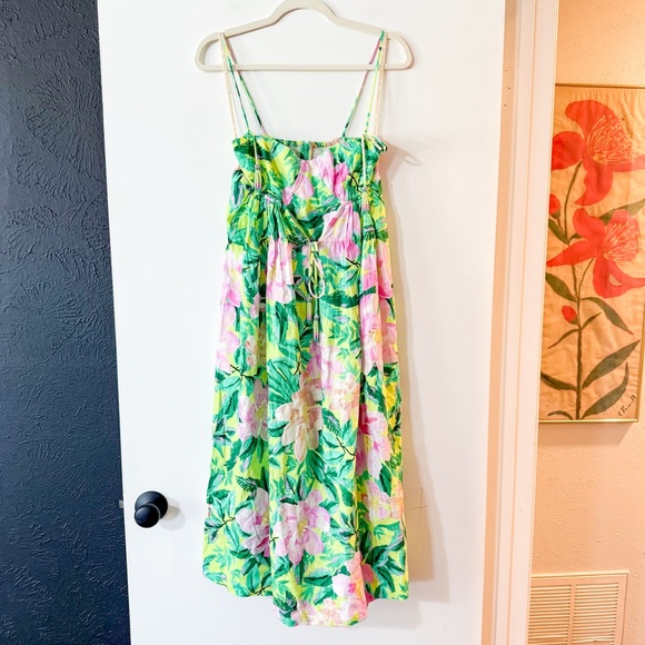 FARM Rio Linen Blend Tie-Strap Sweetheart Babydoll Midi Dress Size XS NEW - Picture 2 of 11